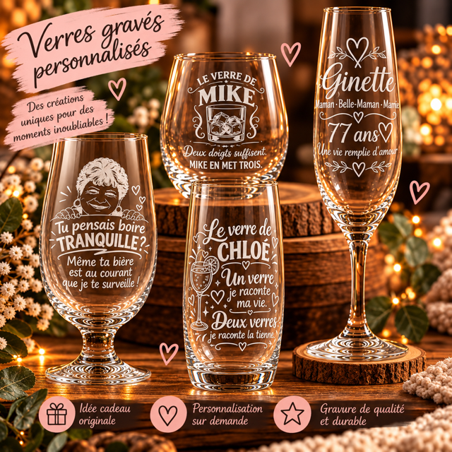 Verres gravés personnalisés avec prénom et message