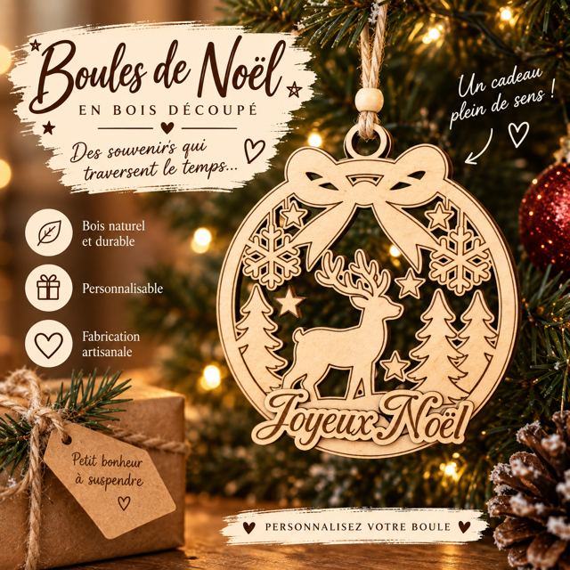 Boule de Noël cerf personnalisable 10cm