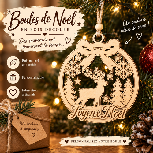 Boule de Noël cerf personnalisable 10cm