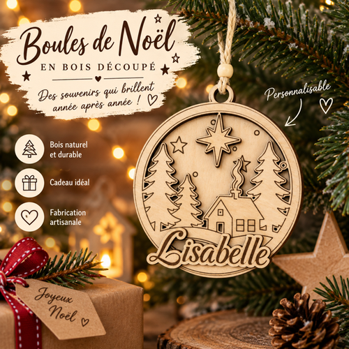 Boule de Noël maison personnalisable 10cm