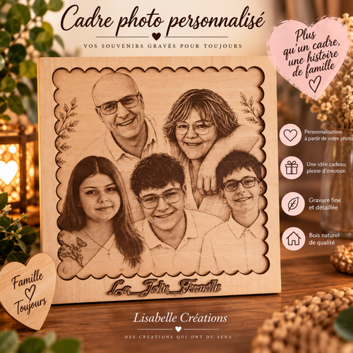 Cadre photo en bois personnalisé carré – 30 cm