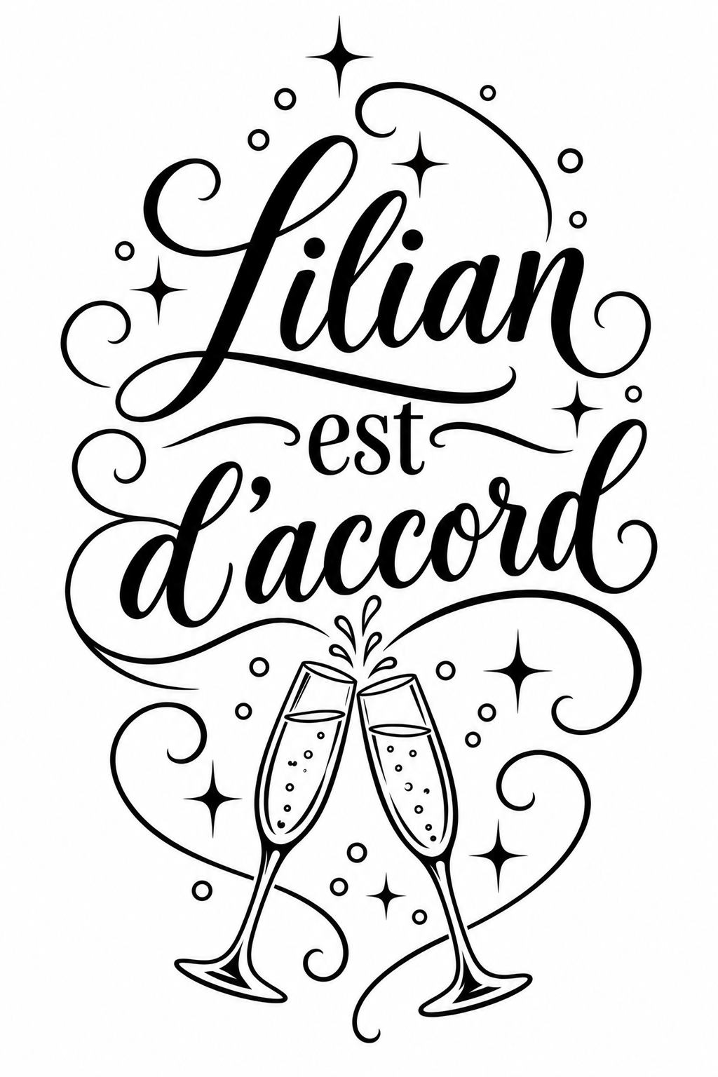 Motif de gravure Lilian est d'accord pour duo de flûtes à champagne