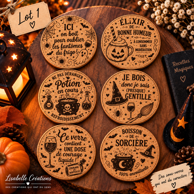 Lot de 6 sous-verres en liège Halloween modèle 1