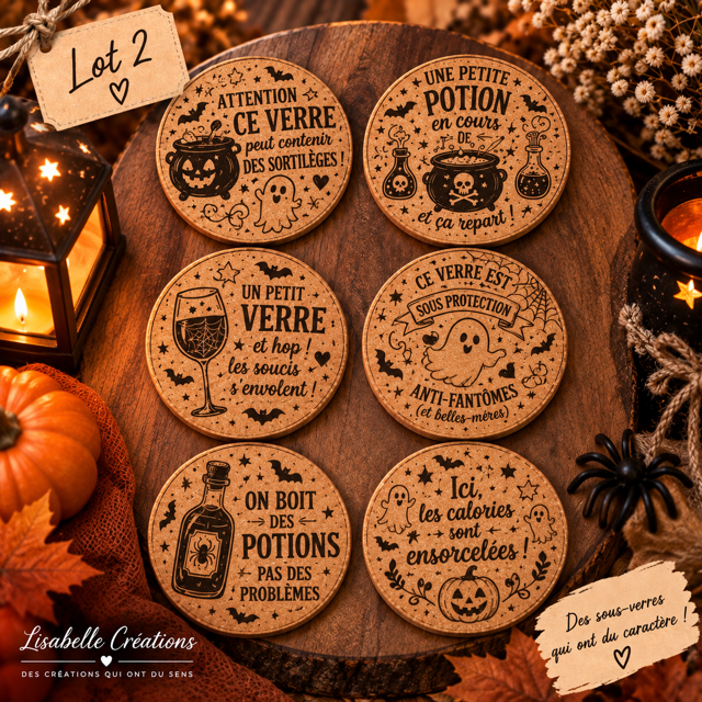 Lot de 6 sous-verres en liège Halloween modèle 2