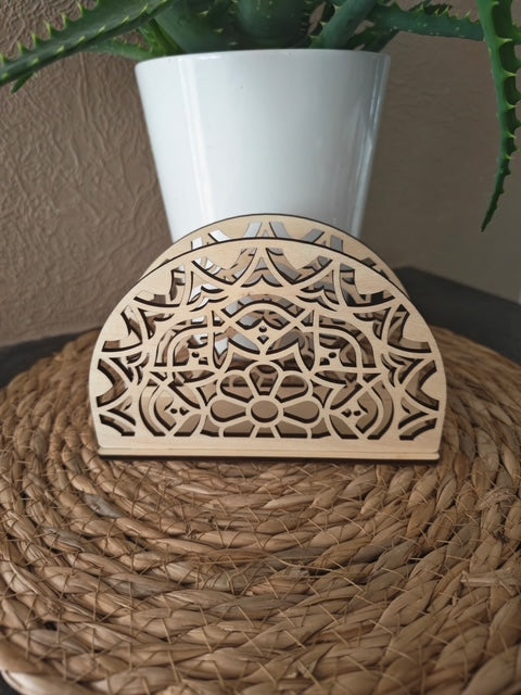 Porte-serviette de table en bois mandala, photo réelle
