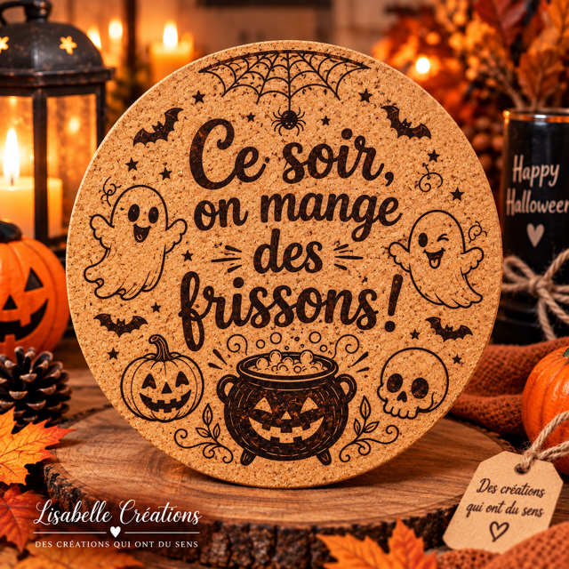 Sous-plat en liège Ce soir on mange des frissons Halloween 20cm