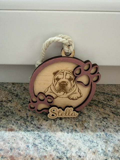 Boule de Noël en bois personnalisée chien, photo réelle
