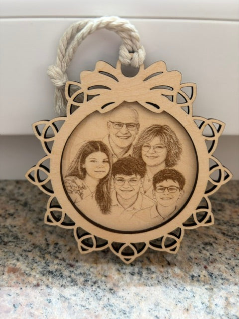 Boule de Noël en bois personnalisée photo de famille, photo réelle