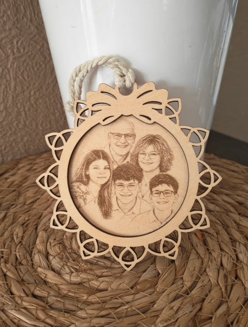 Boule de Noël en bois personnalisée photo de famille, photo réelle