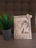Cadre photo en bois avec portrait de couple gravé, cœur « Love » et phrase « Forever in My Heart », 18 x 13 cm, photo réelle