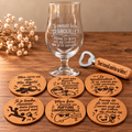 Coffret cadeau personnalisé avec verre à bière gravé, 6 sous-verres en liège et décapsuleur