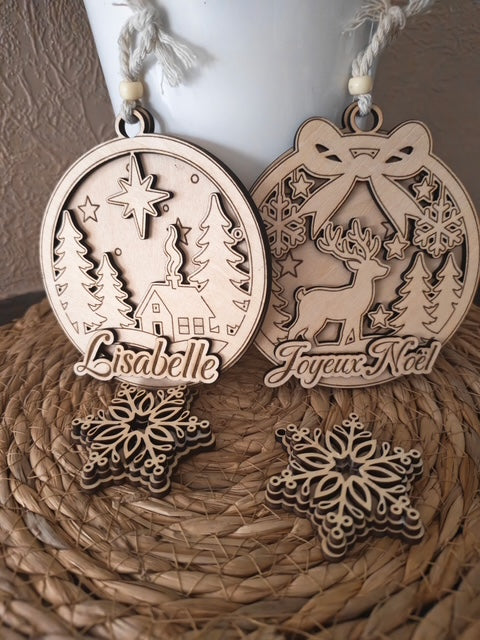 Coffret de boules de Noël en bois personnalisées avec prénom, photo réelle