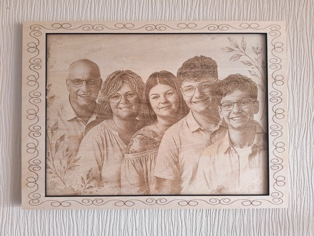 Cadre photo en bois personnalisé rectangle 42 x 29 cm avec photo de famille gravée, photo réelle