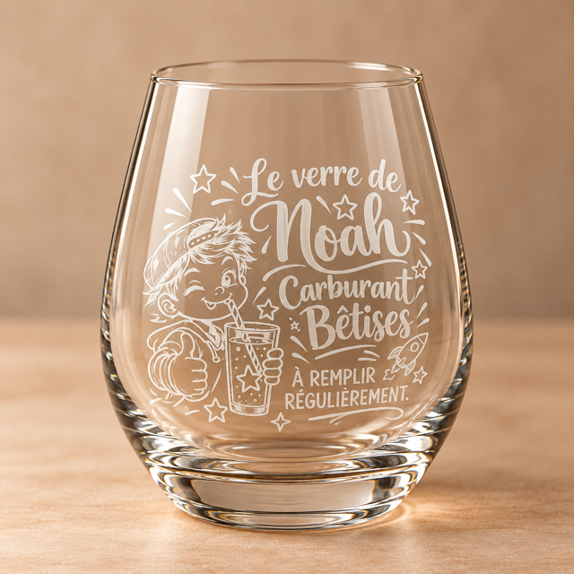Verre enfant gravé personnalisé avec prénom, modèle fusée